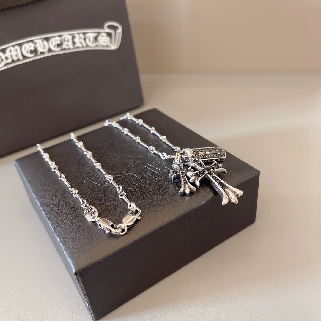 Chrome Hearts Silver Cross Pendant Necklace